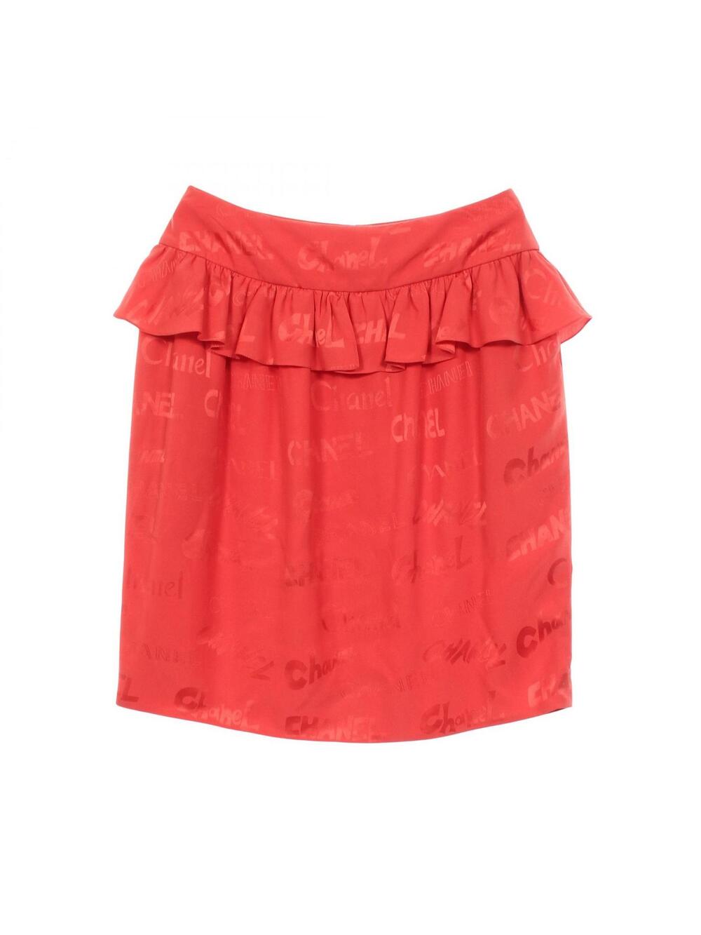 Chanel Logo Frill Skirt #34 Silk Red #274841C75B